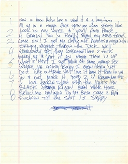 Tupac Shakur "Let Em Have It" Hand Written Song Lyrics (JSA)